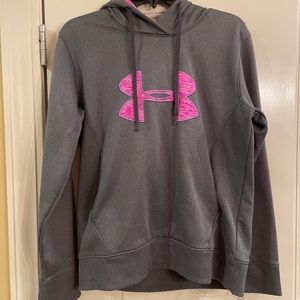 Under Armour Cold Gear Sweatshirt Hoodie Gray With Purple/Pink Logo Girls YouthM